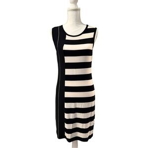 CALVIN KLEIN Black and White‎ Striped Sleeveless Dress